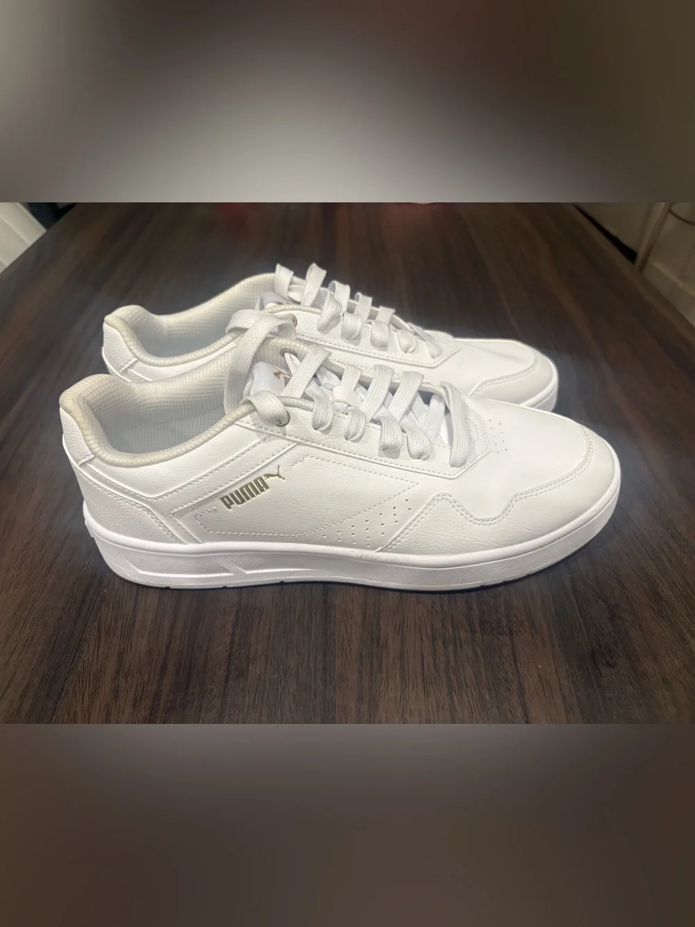 Puma White Low-Top Sneakers with Gold Logo